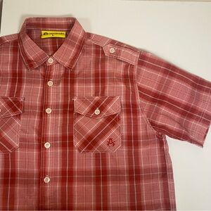 ALABAMA CRIMSON TIDE Red Plaid Short Sleeve Button Down‎ Shirt Epaulettes Size L